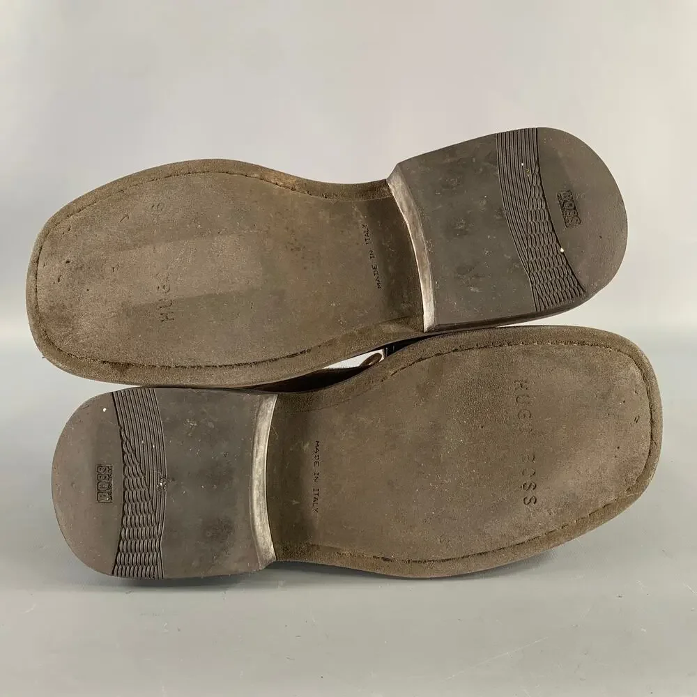 HUGO BOSS Size 8.5 Tan Khaki Leather Square Toe Lace Up Shoes